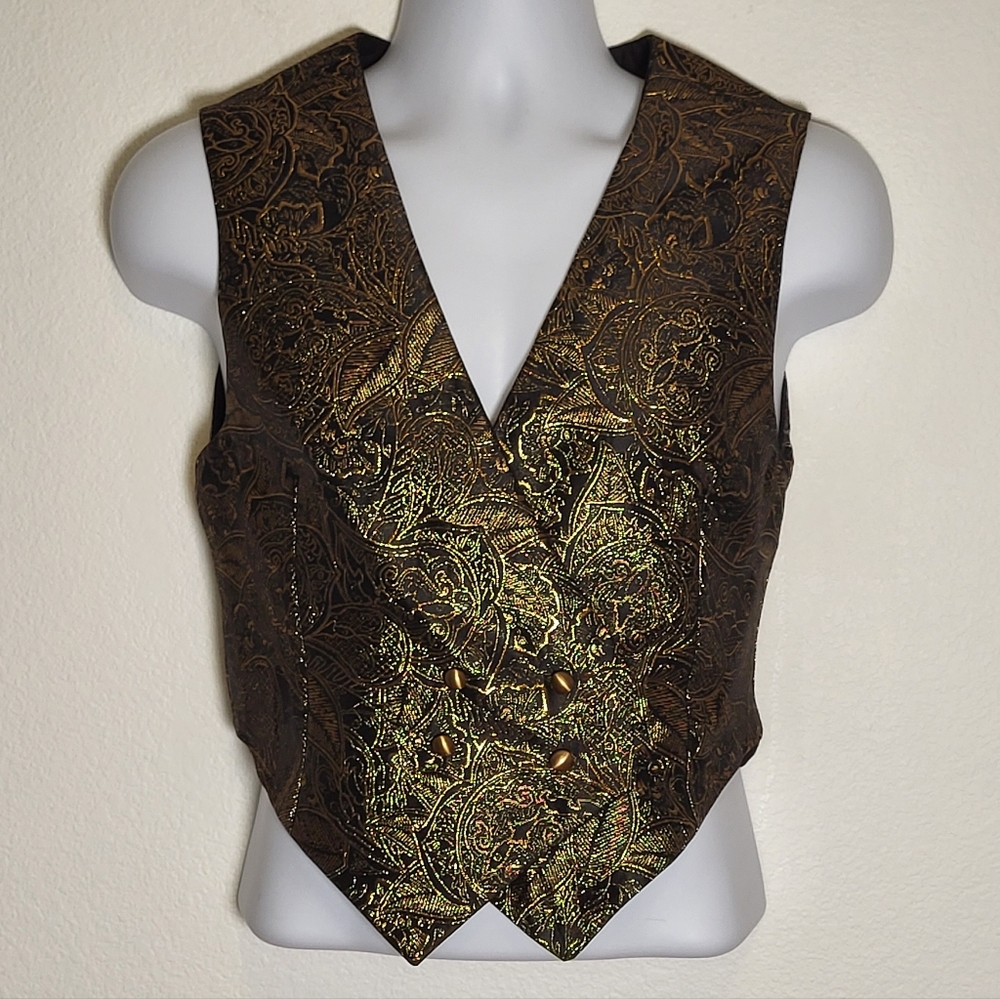 Black and Gold Brocade Vest size 34S See Measurements